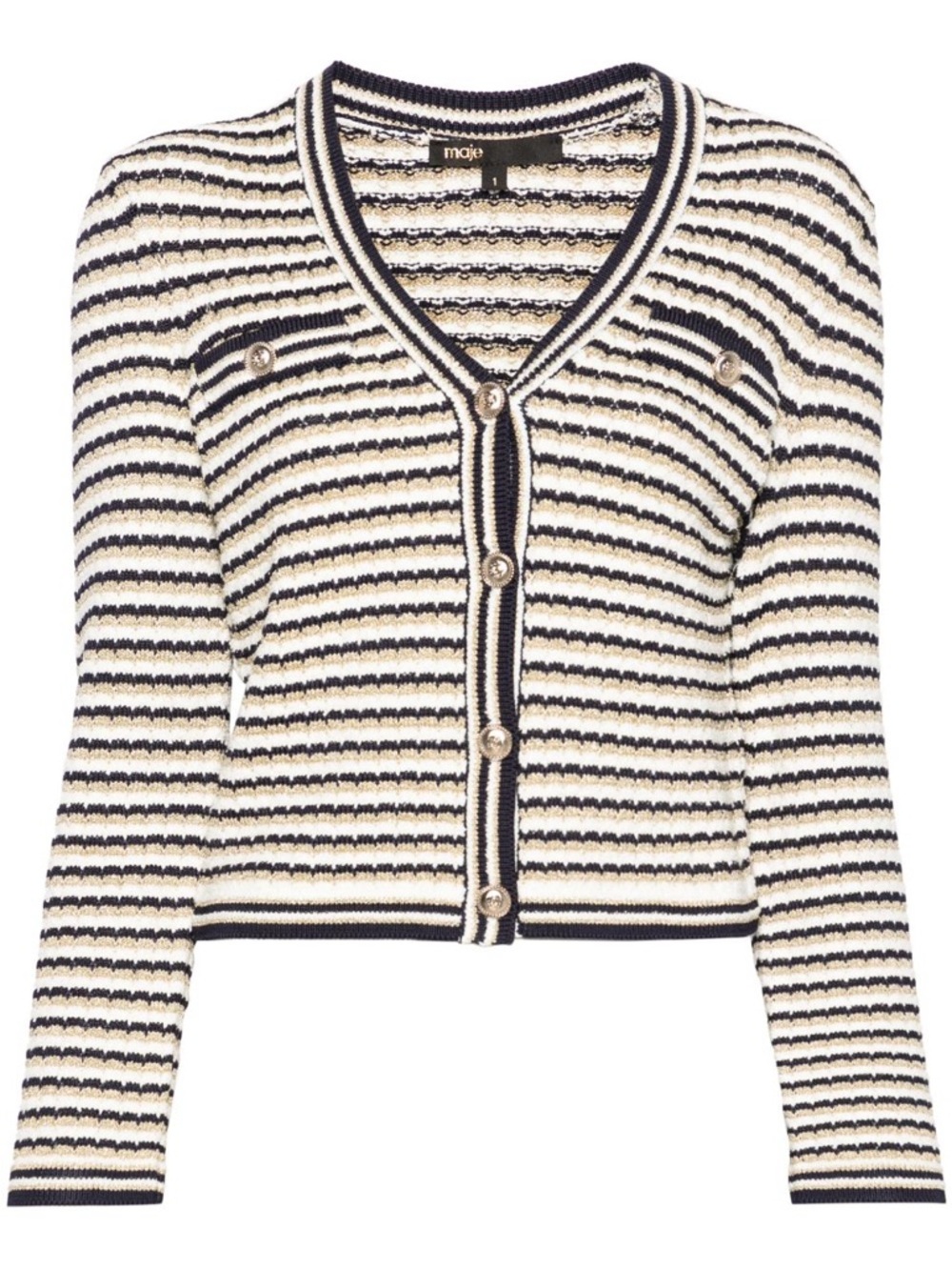 Maje Navy & Cream Striped Button-Front Cardigan